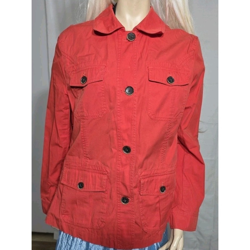 Eddie Bauer Jacket Women's L Coral Cotton Utility Outdoors Button‎ Pockets Light